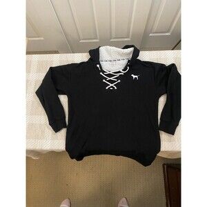 PINK Victoria’s Secret Sherpa Black Hoodie Pullover Lace-Up S